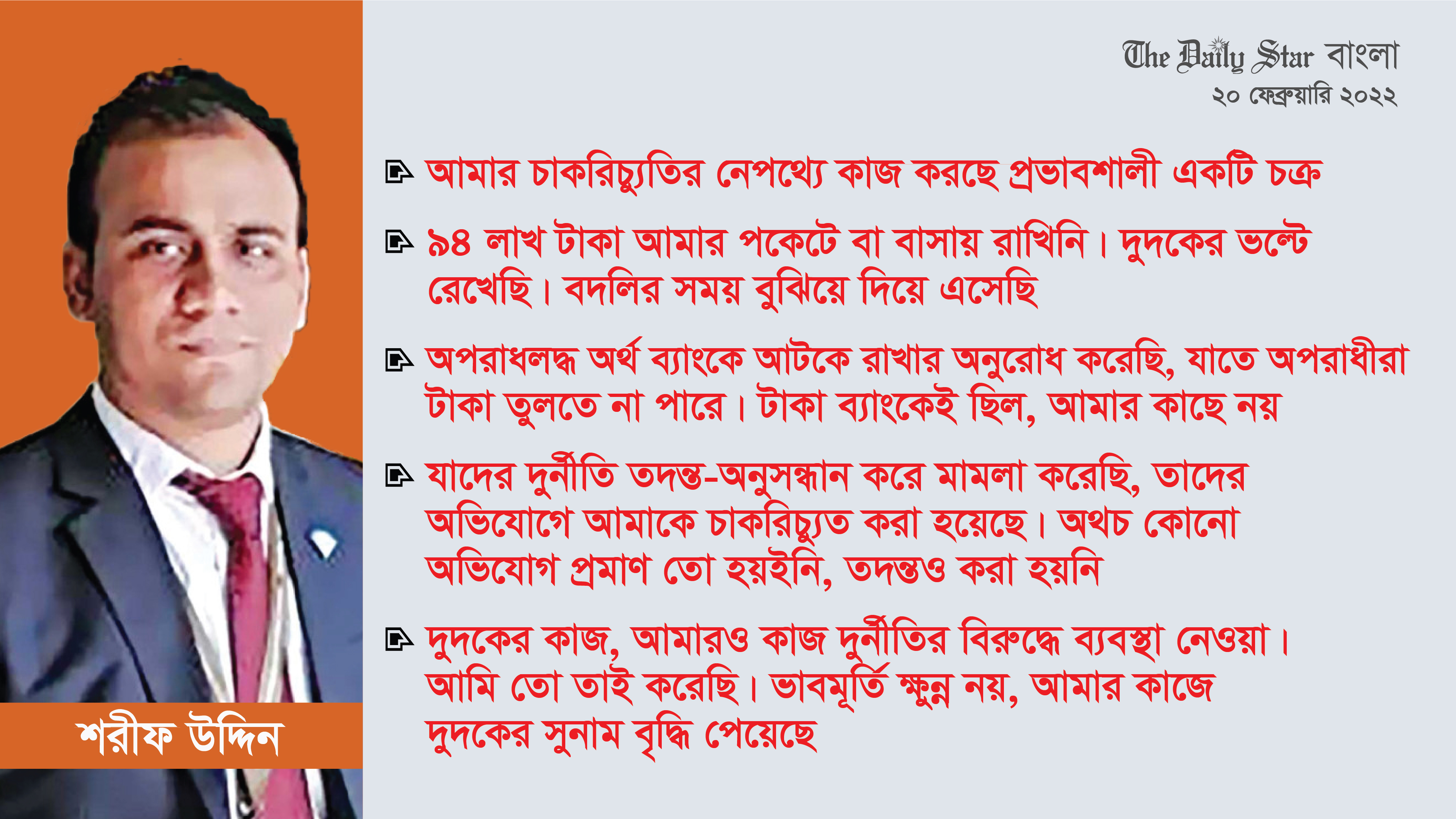 দুদকের ‘ভাবমূর্তি ক্ষুণ্ন’ নয়, উজ্জ্বল করেছি: শরীফ উদ্দিন