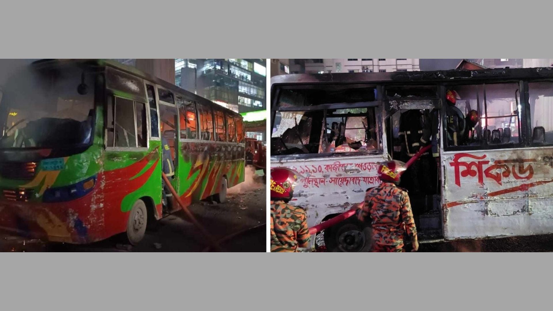 ঢাকায় ৩০ মিনিটে ২ বাসে আগুন