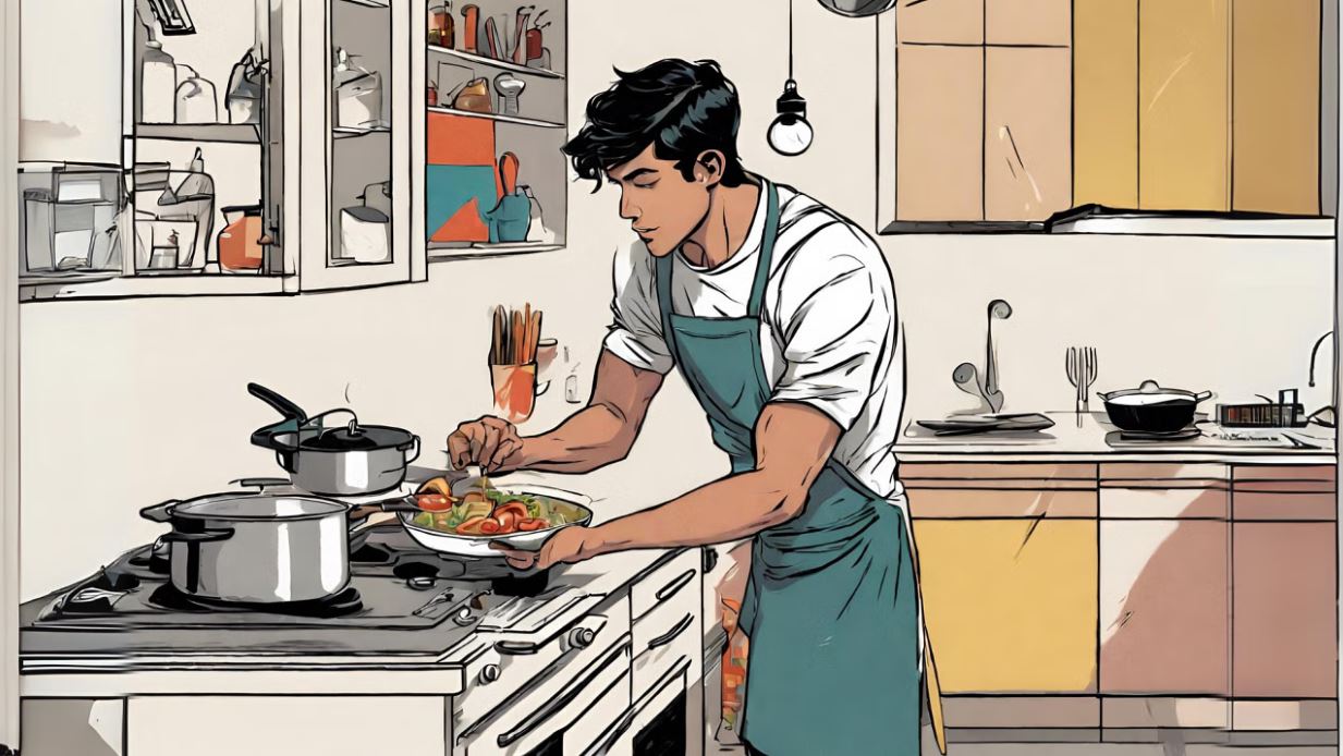 বাড়ির রান্নাঘরে পুরুষ