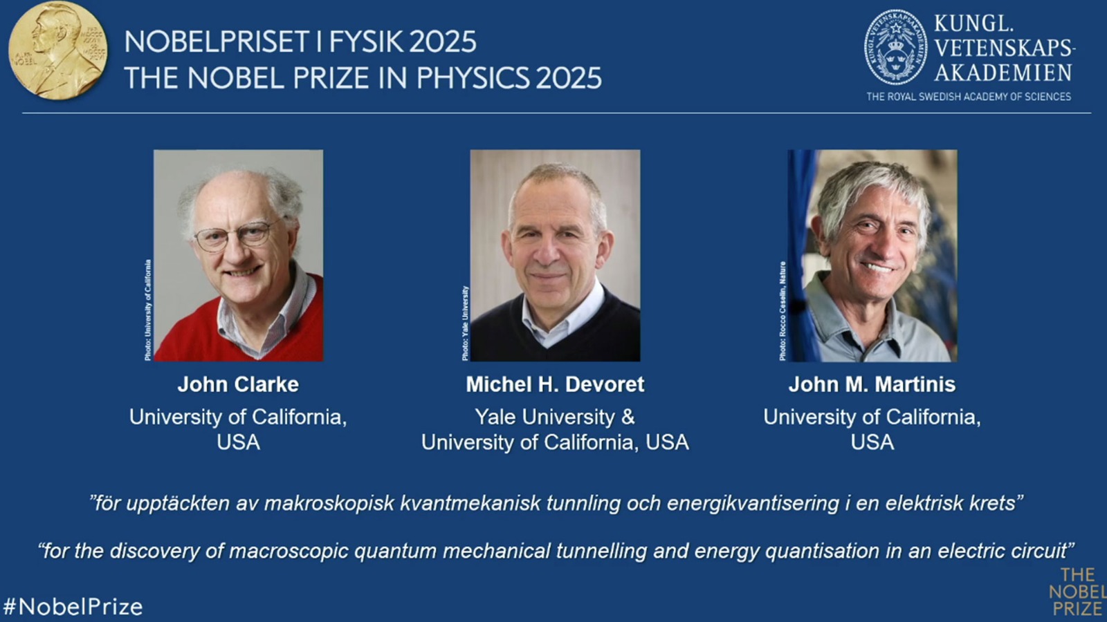 পদার্থবিজ্ঞানে নোবেল পেলেন ক্যালিফোর্নিয়া বিশ্ববিদ্যালয়ের ৩ গবেষক