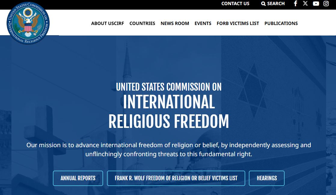 যুক্তরাষ্ট্রের আন্তর্জাতিক ধর্মীয় স্বাধীনতা (ইউএসসিআইআরএফ) কমিশনের ওয়েবসাইট। ছবি: স্ক্রিণশট