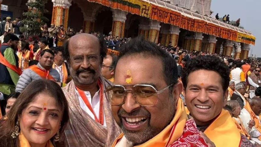 রাম মন্দিরের উদ্বোধনে অংশ নেন রজনীকান্ত, শংকর মহাদেবন ও শচীন তেন্ডূলকার। ছবি: ভিডিও থেকে স্ক্রিণশট/সংগৃহীত