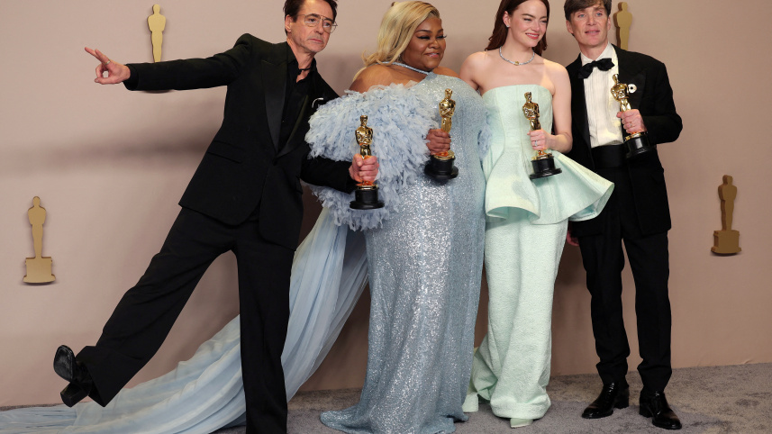 রবার্ট ডাউনি জুনিয়র, ডে’ভাইন জয় র‍্যান্ডলফ, এমা স্টোন ও কিলিয়ান মারফি। ছবি: রয়টার্স