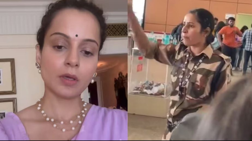 কঙ্গনা রনৌত ও কনস্টেবল কুলবিন্দর কৌর। ছবি: কোলাজ/সংগৃহীত