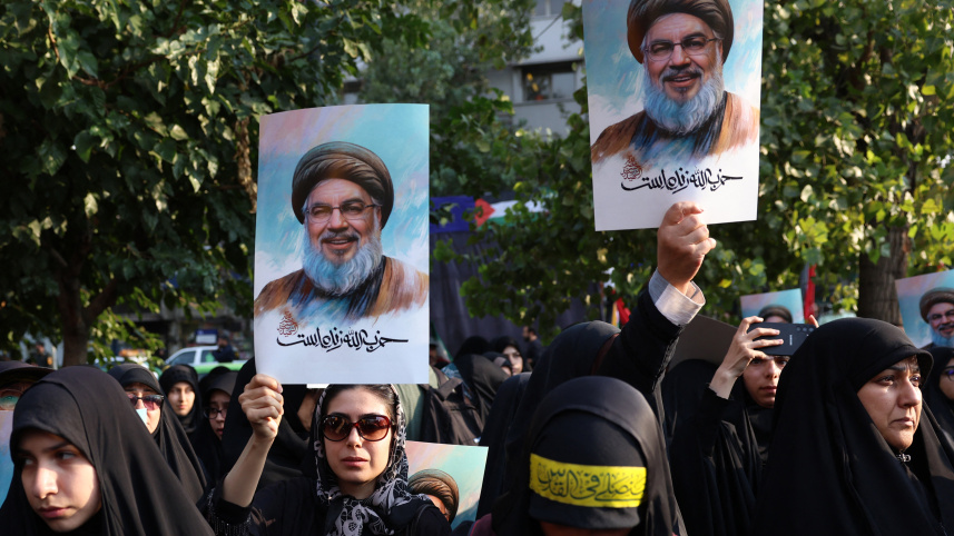 ইরানে হাসান নাসরাল্লাহর মৃত্যুতে বিক্ষোভ। ছবি: এএফপি