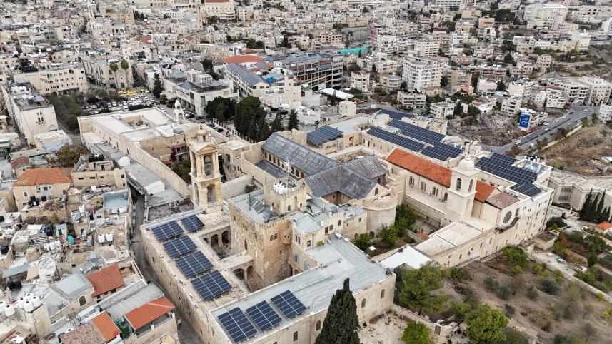 ইসরায়েল অধ্যুষিত পশ্চিম তীরের বেথেলেম এলাকার ড্রোন-চিত্র। ফাইল ছবি: রয়টার্স