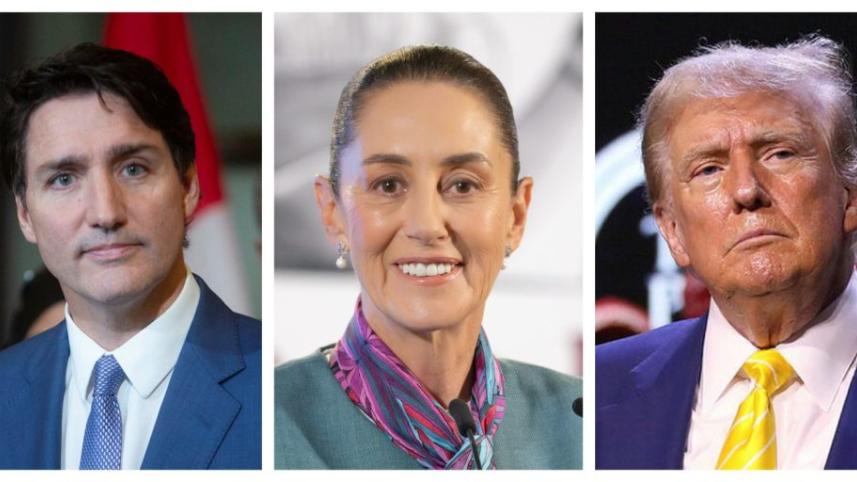 তিন নেতা ডান থেকে বামে ট্রুডো, শেইনবম ও ট্রাম্প। ফাইল ছবি: সংগৃহীত