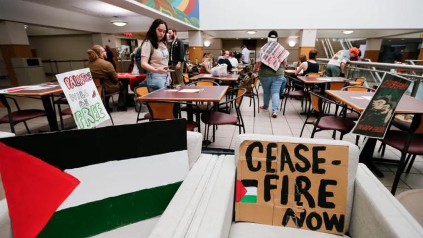 মিসৌরি স্টেট ইউনিভার্সিটির শিক্ষার্থীরা ইসরায়েলি গণহত্যার বিরুদ্ধে প্রতিবাদ জানাচ্ছেন। ফাইল ছবি: সংগৃহীত