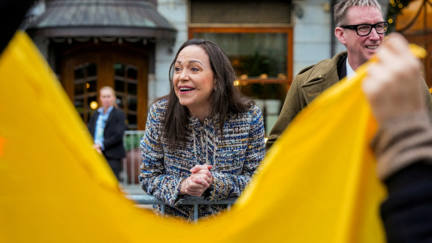 নোবেল জয়ের মুহূর্তে মাচাদো। ফাইল ছবি: রয়টার্স