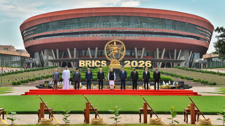 নয়াদিল্লির ভারত মণ্ডপমে চলছে বার্ষিক ব্রিকস সম্মেলন। ছবি: রয়টার্স