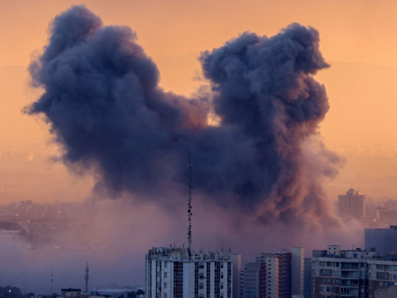 A plume of smoke rises after a strike on the Iranian capital Tehran, on March 3, 2026.