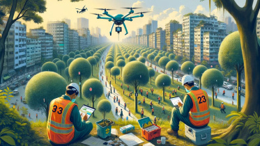 ঢাকার সব গাছে যদি জিপিআরএস প্রযুক্তি থাকত! ছবি: ডাল-ই এআই দিয়ে তৈরি প্রতিকী ও কাল্পনিক ছবি