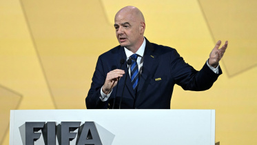 বার্ষিক কংগ্রেসে বক্তব্য রাখছেন ফিফা সভাপতি জিয়ান্নি ইনফান্তিনো । ছবি: এএফপি