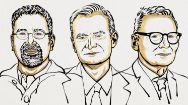 যুক্তরাষ্ট্রের ম্যাসাচুসেটস ইনস্টিটিউট অব টেকনোলজির অধ্যাপক তুর্কি বংশোদ্ভূত আমেরিকান ড্যারন আসেমোগলু, একই প্রতিষ্ঠানের সায়মন জনসন এবং ইউনিভার্সিটি অব শিকাগো, ইলিনয়ের অধ্যাপক জেমস রবিনসন। ছবি: নোবেল প্রাইজ ডট ওআরজি