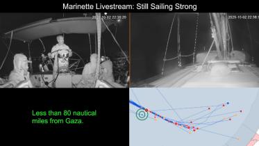 ফ্লোটিলার শেষ জাহাজ ম্যারিনেটের লাইভ স্ট্রিম। ছবি: ভিডিও থেকে স্ক্রিণশট
