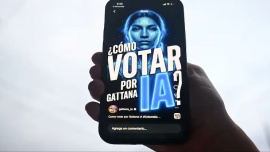 কলম্বিয়ার নির্বাচনে লড়ছে এআই প্রার্থী গাইতানা। ছবি: এএফপি