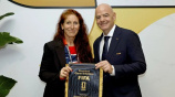 Norwegian Football Federation (NFF) President Lise Klaveness and infantino